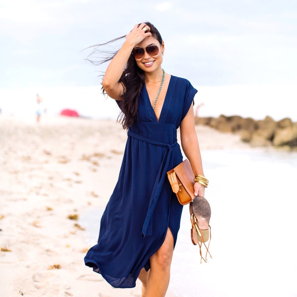 Minkpink Navy Rise Above Kimono Wrap Dress